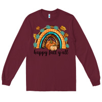 Burgundy Happy Fall Y'all Long Sleeve Tee - texasbilliewilder