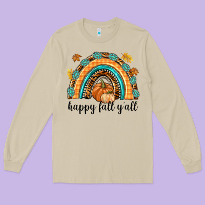 Happy Fall Y'all Long Sleeve Tee Designed By Texasbilliewilder