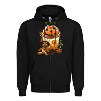 Black Halloween Jack O Lantern Bobba Cup Zipper Hoodie - FaDigitalArtStudio