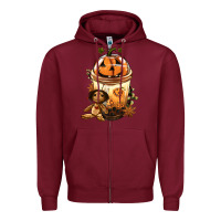 Burgundy Halloween Jack O Lantern Bobba Cup Zipper Hoodie - FaDigitalArtStudio