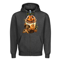 Charcoal Heather Halloween Jack O Lantern Bobba Cup Zipper Hoodie - FaDigitalArtStudio