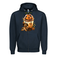 Navy Halloween Jack O Lantern Bobba Cup Zipper Hoodie - FaDigitalArtStudio