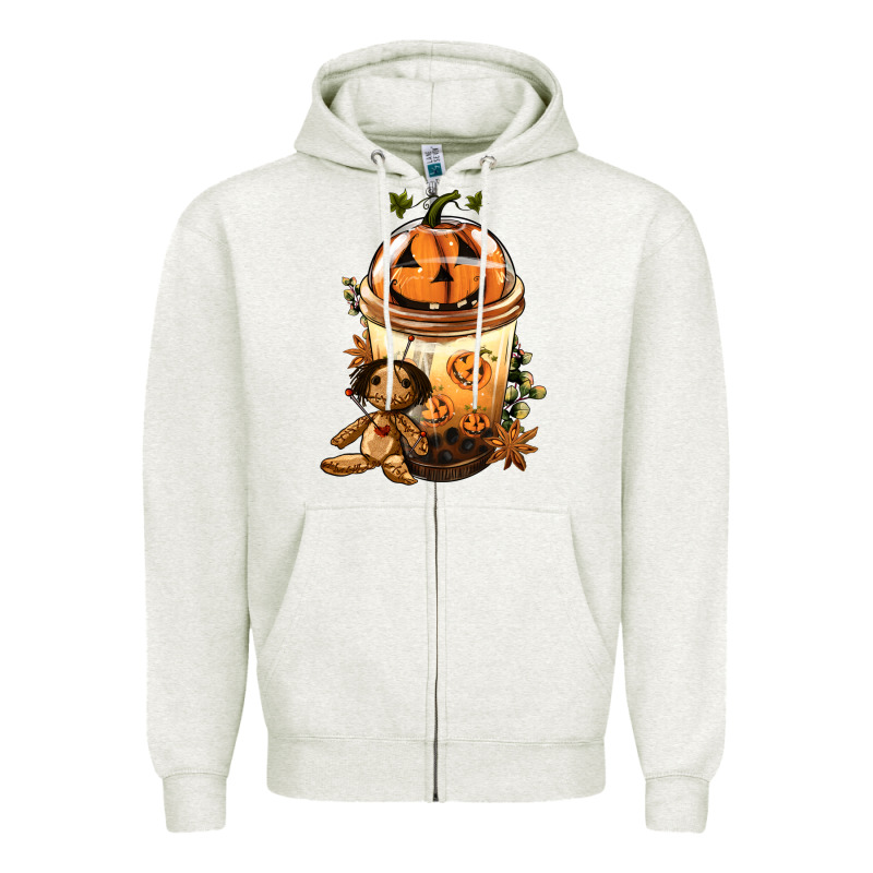 Halloween Jack O Lantern Bobba Cup Zipper Hoodie by FaDigitalArtStudio | Teevron