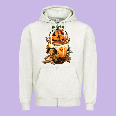 Halloween Jack O Lantern Bobba Cup Zipper Hoodie Designed By Fadigitalartstudio