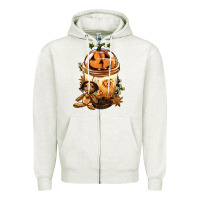 Oatmeal Heather Halloween Jack O Lantern Bobba Cup Zipper Hoodie - FaDigitalArtStudio
