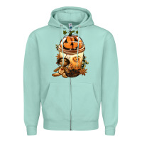 Seafoam Halloween Jack O Lantern Bobba Cup Zipper Hoodie - FaDigitalArtStudio