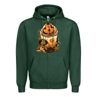 Sports Green Halloween Jack O Lantern Bobba Cup Zipper Hoodie - FaDigitalArtStudio