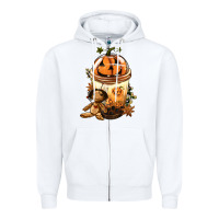 White Halloween Jack O Lantern Bobba Cup Zipper Hoodie - FaDigitalArtStudio