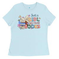 Baby Blue just a girl who loves books Ladies Tee - MaliasSmallBusiness