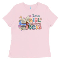Bubblegum Pink just a girl who loves books Ladies Tee - MaliasSmallBusiness