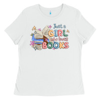 White just a girl who loves books Ladies Tee - MaliasSmallBusiness