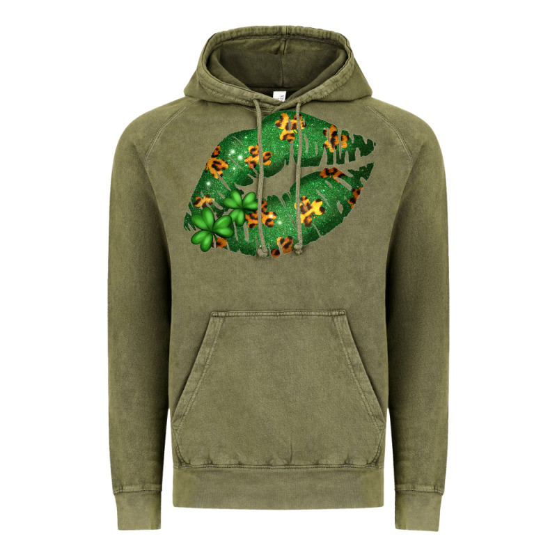 Green And Leopard Patterned Irish Day Lips Vintage Hoodie by Bettercallsaul | Teevron