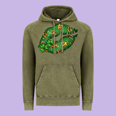 Green And Leopard Patterned Irish Day Lips Vintage Hoodie Designed By Bettercallsaul