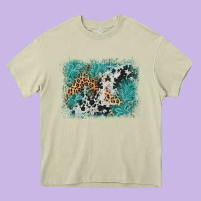 Cowhide Turquoise Leather Background Heavy Core Tee Designed By Adodesignshop