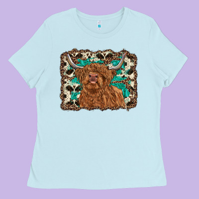 Highland Cow Western Background Ladies Tee Designed By Ranaportraitstore