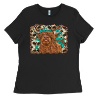 Black highland cow western background Ladies Tee - RanaPortraitStore