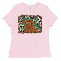 Bubblegum Pink highland cow western background Ladies Tee - RanaPortraitStore