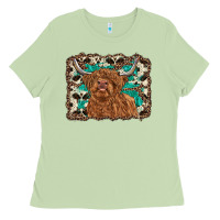 Matcha highland cow western background Ladies Tee - RanaPortraitStore