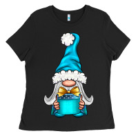 Black winter gnome with gift Ladies Tee - NancyCooperArtShop
