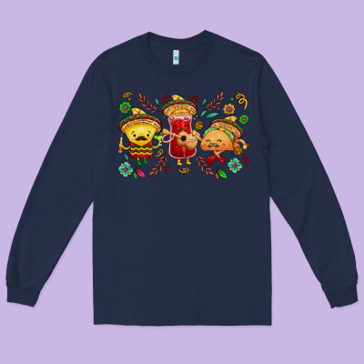 Mexican Taco Nacho And Souce Long Sleeve Tee Designed By Nancycooperartshop