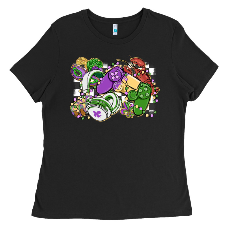 Gamer Mardi Gras Game Controller Ladies Tee by MaliasSmallBusiness | Teevron