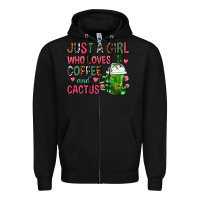 Black Just A Girl Who Loves Coffee And Cactus Frappe Zipper Hoodie - FaDigitalArtStudio