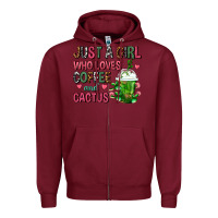 Burgundy Just A Girl Who Loves Coffee And Cactus Frappe Zipper Hoodie - FaDigitalArtStudio