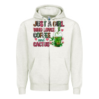 Oatmeal Heather Just A Girl Who Loves Coffee And Cactus Frappe Zipper Hoodie - FaDigitalArtStudio