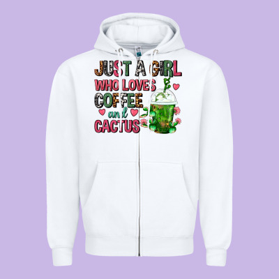 Just A Girl Who Loves Coffee And Cactus Frappe Zipper Hoodie Designed By Fadigitalartstudio