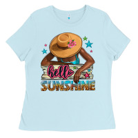 Baby Blue hello sunshine Ladies Tee - NancyCooperArtShop