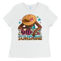 White hello sunshine Ladies Tee - NancyCooperArtShop