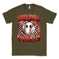 Army Green baseball vibes smiley face Classic Tee - BarkalooDesign