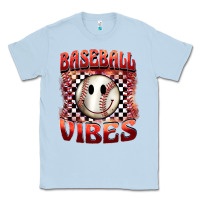 Dusty Blue baseball vibes smiley face Classic Tee - BarkalooDesign