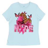 Baby Blue Hope Breast Cancer nails Ladies Tee - NancyCooperArtShop