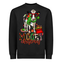 Black mooey christmas holstein cow Heavyweight Sweatshirt - CowGirlArtShop