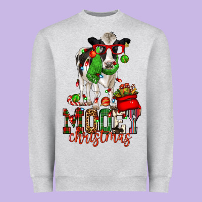 Mooey Christmas Holstein Cow Heavyweight Sweatshirt Designed By Cowgirlartshop