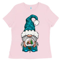 Bubblegum Pink winter gnome with snow globe Ladies Tee - NancyCooperArtShop