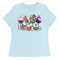 Baby Blue mardi gras wine glasses Ladies Tee - MaliasSmallBusiness