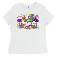 White mardi gras wine glasses Ladies Tee - MaliasSmallBusiness