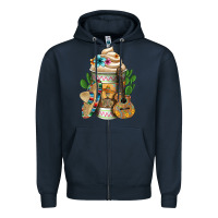 Navy Mexican Hot Coffee Cup Zipper Hoodie - FaDigitalArtStudio