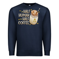 Navy Half Human Half Coffee Premium Sweatshirt - CowhideDigitalArt
