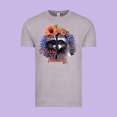 Classy But A Little Thrashy Raccoon With Flowers Vintage Tee Designed By Bettercallsaul