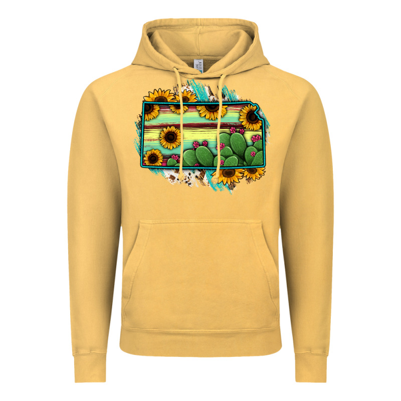 Kansas Map Sunflower Catus Serape Vintage Hoodie by RanaPortraitStore | Teevron