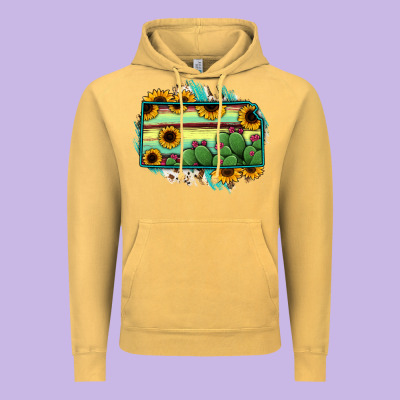 Kansas Map Sunflower Catus Serape Vintage Hoodie Designed By Ranaportraitstore