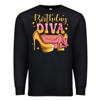 Black birthday diva pink and gold glitter Premium Sweatshirt - LillyAllenDesigns