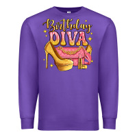 Purple birthday diva pink and gold glitter Premium Sweatshirt - LillyAllenDesigns