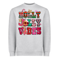 Heather Grey holly jolly vibes pink christmas Heavyweight Sweatshirt - CowGirlArtShop