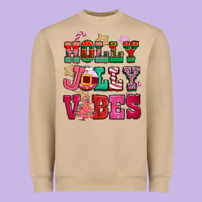 Holly Jolly Vibes Pink Christmas Heavyweight Sweatshirt Designed By Cowgirlartshop