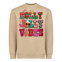 Mushroom holly jolly vibes pink christmas Heavyweight Sweatshirt - CowGirlArtShop