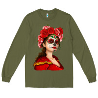 Army Green Sugar skull girl Long Sleeve Tee - NancyCooperArtShop